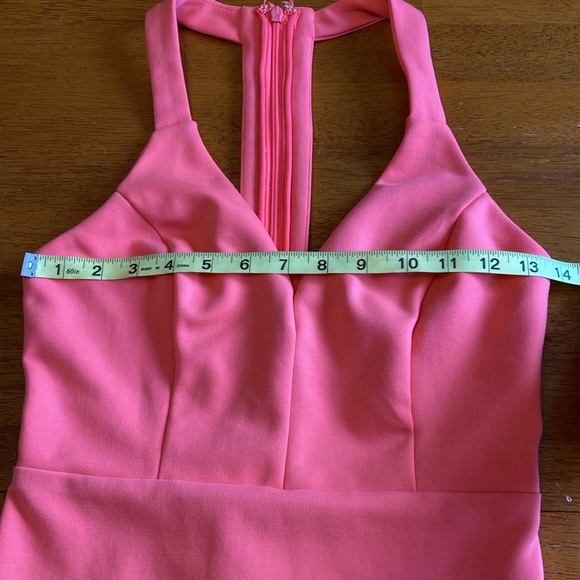 Lulu's Womens Size XS Neon Coral Bodycon Midi Dress Going Out Slit V-Neck Party - Picture 13 of 14